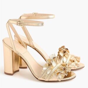 J. Crew Metallic Ruffle High Heels in Gold Size 6.5